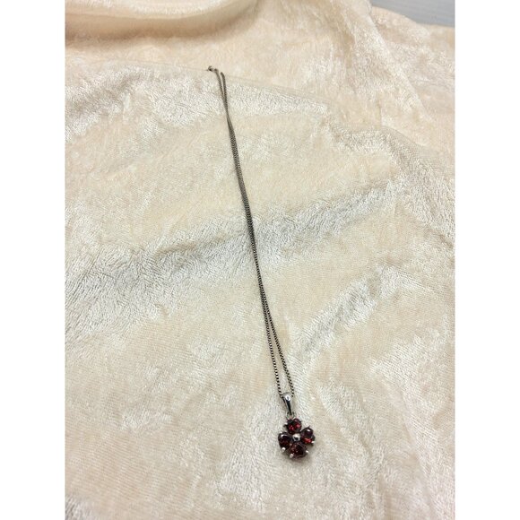 vintage .925 sterling silver pendant red cut chrystals necklace - Picture 8 of 14